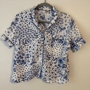 JOIE blue floral button down top Medium